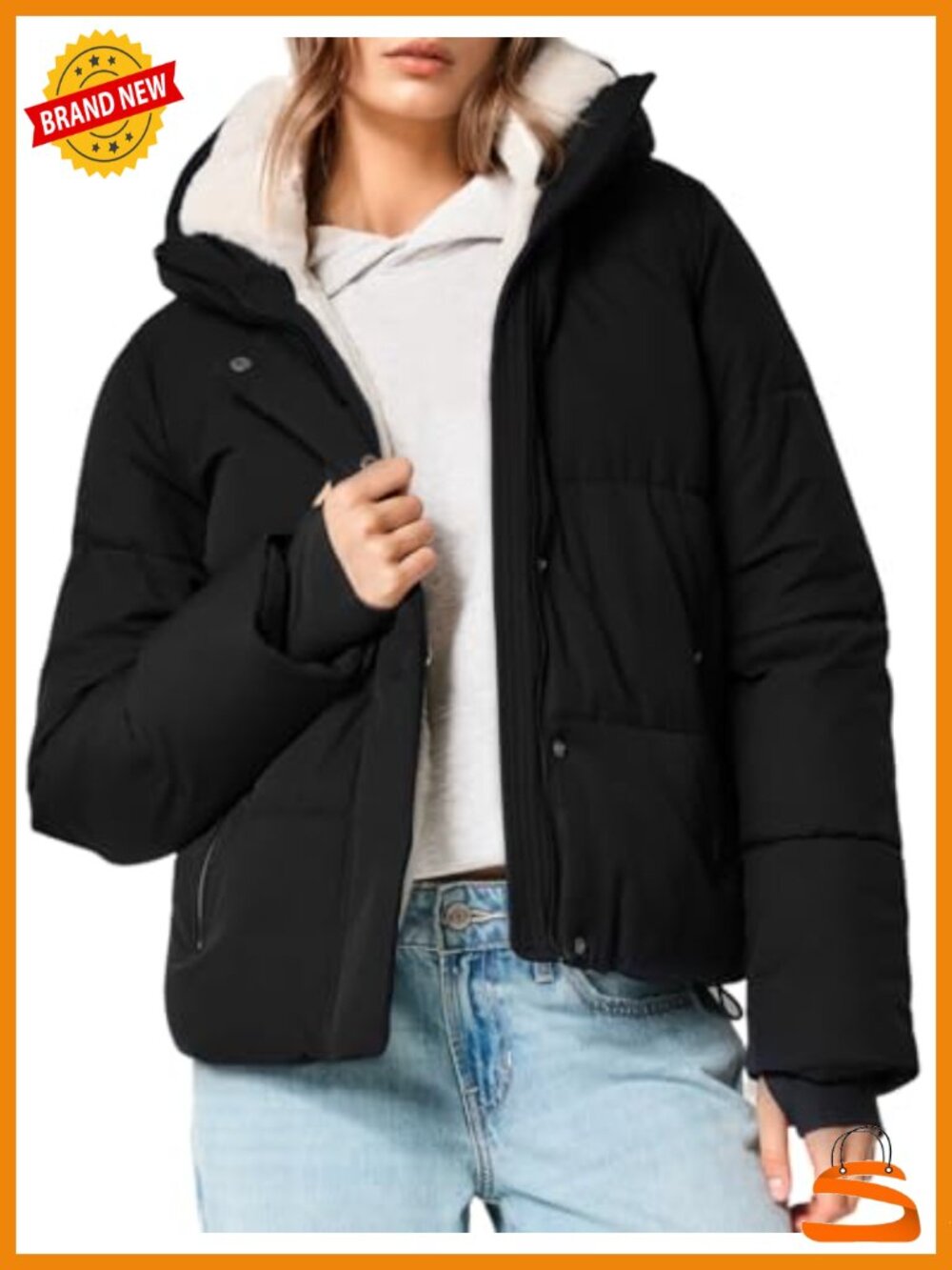 Sherpa Fleece Puffer Jacket Hooded Quilted Winter Coat